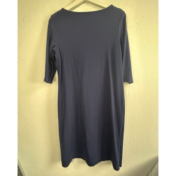 TravelSmith Womens Navy Blue 3/4 Sleeve Stretch Knit Shift Dress Small Stretch - Picture 2 of 8